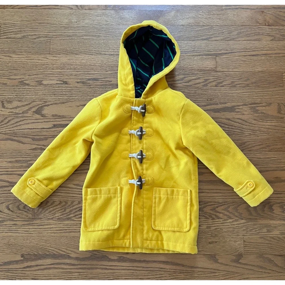 Rowing Blazers Kids Yellow Fleece Duffle Pea Coat Toggle Hooded Jacket XS 4/5